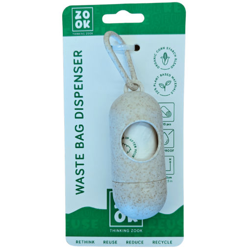 Zook dispensador de sacos para excrementos com 15 sacos de base vegetal