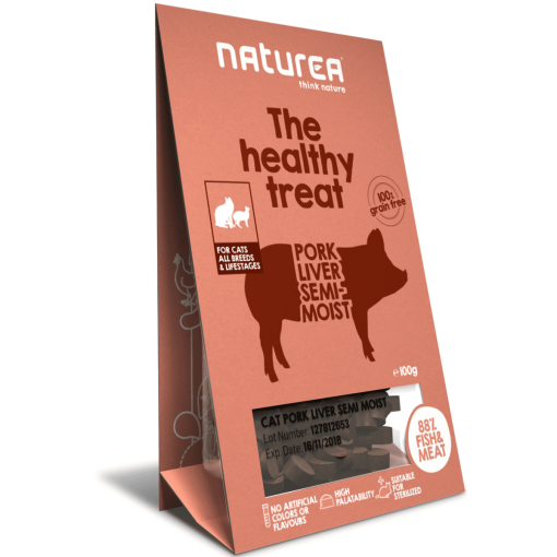 Naturea Treats - Snacks de Fígado de Porco para Gato garantem uma palatabilidade única capaz de agradar a todos os gatos.