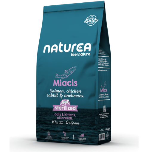 Naturea Lands Miacis - Ração Seca para Gato Adulto e Gatinho - Salmão, frango, coelho e sardinhas