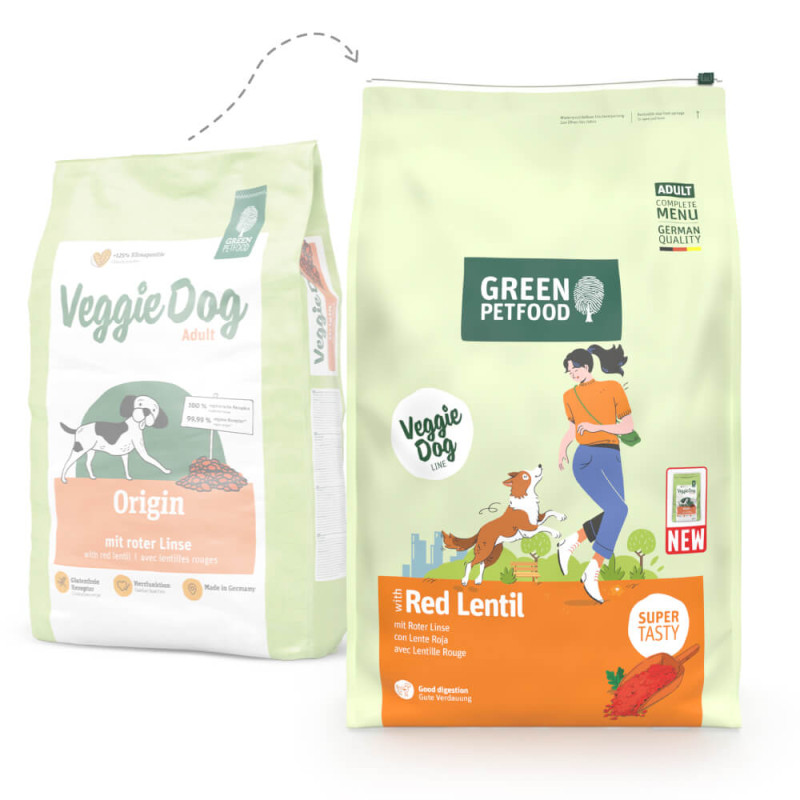 Green Petfood VeggieDog Origin - Ração Seca Vegetariana para Cão Adulto - Lentilha vermelha