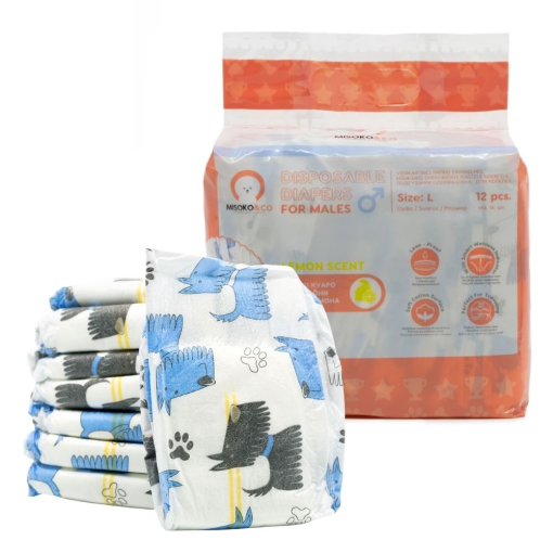 Misoko Fraldas descartáveis para cachorros machos - aroma a limão (12Und)