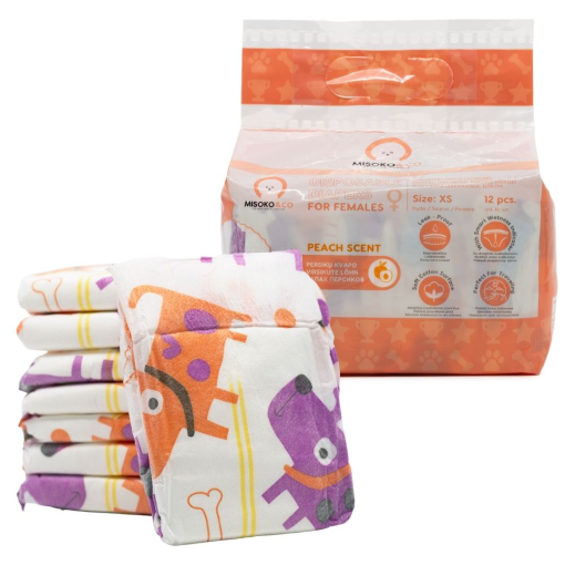 Misoko Fraldas descartáveis para cachorros fêmeas - aroma a pêssego (12Und)