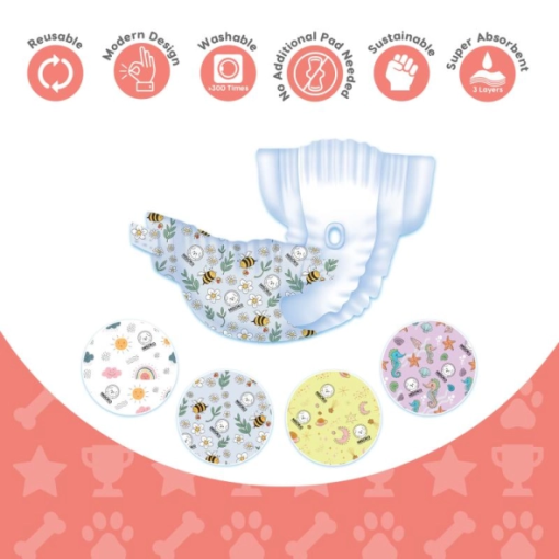 Misoko Fraldas Reutilizáveis para Cão Fêmea Seahorses Pink - Image 4