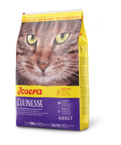 Josera Culinesse é uma ração seca para gatos adultos exigentes, que contém salmão de qualidade superior e óleo de salmão.