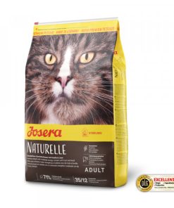 Josera Naturelle é uma ração seca para gato adulto esterilizado, formulado sem cereais e com truta e lentilhas, com teor moderado de gorduras