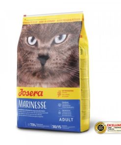 Josera Marinesse é uma ração seca para gato adulto, sem cereais e rica em salmão, o que a torna ideal para gatos que adoram peixe e sensíveis.