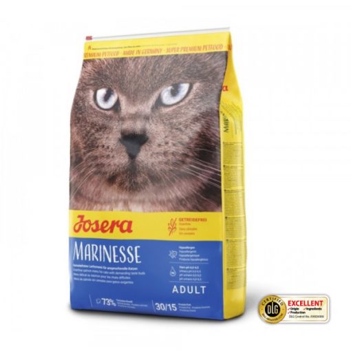Josera Marinesse é uma ração seca para gato adulto, sem cereais e rica em salmão, o que a torna ideal para gatos que adoram peixe e sensíveis.