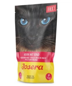 Josera em filete para gato adulto com frango e vaca, é um alimento formulado com ingredientes de elevada qualidade. Contém pedaços suculentos de filete.