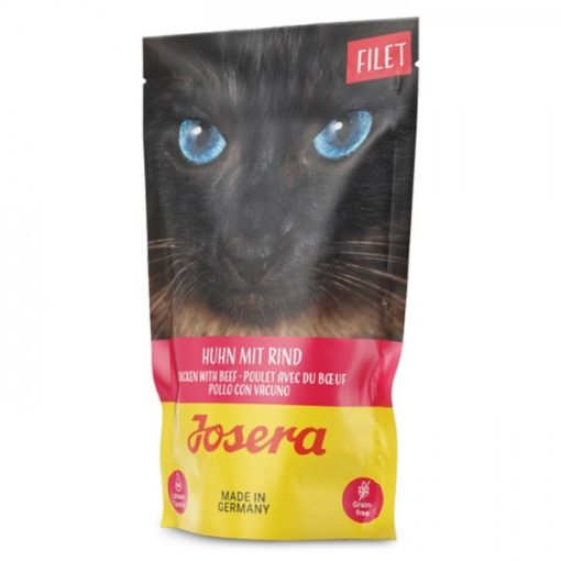 Josera em filete para gato adulto com frango e vaca, é um alimento formulado com ingredientes de elevada qualidade. Contém pedaços suculentos de filete.