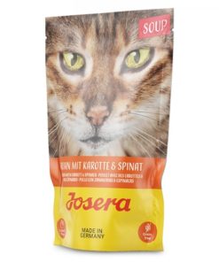Josera sopa para gato adulto de frango, cenoura e espinafres é ideal para gatos que bebem pouca água ou que precisam de um incentivo extra para comer.