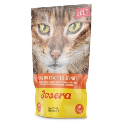 Josera sopa para gato adulto de frango, cenoura e espinafres é ideal para gatos que bebem pouca água ou que precisam de um incentivo extra para comer.