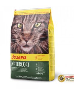 Josera NatureCat Grainfree é uma ração seca para gato adulto, sem cereais, com 30% de carne de aves, 10% de salmão, ervas e frutas saudáveis.