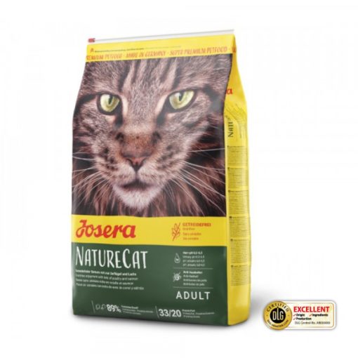 Josera NatureCat Grainfree é uma ração seca para gato adulto, sem cereais, com 30% de carne de aves, 10% de salmão, ervas e frutas saudáveis.
