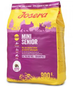 Josera Mini Senior é uma ração seca sem cereais à base de salmão e batata doce, para cães seniores mini, a partir dos 8 anos.