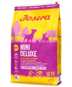 Josera Mini Deluxe é uma ração seca sem cereais para cães adultos de porte pequeno formulada com borrego, legumes, plantas e frutos.