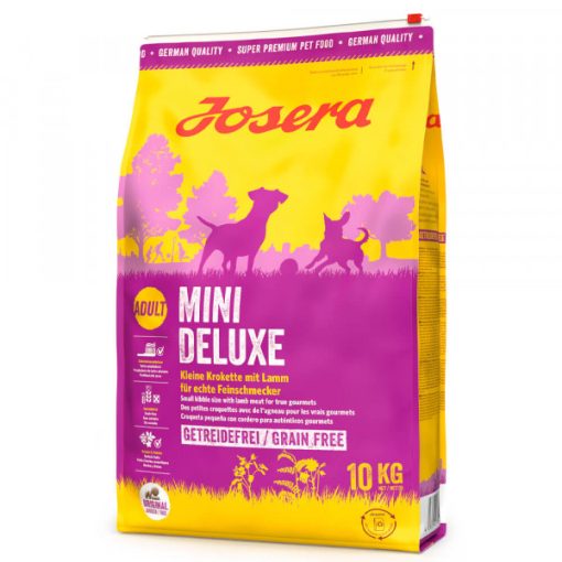 Josera Mini Deluxe é uma ração seca sem cereais para cães adultos de porte pequeno formulada com borrego, legumes, plantas e frutos.