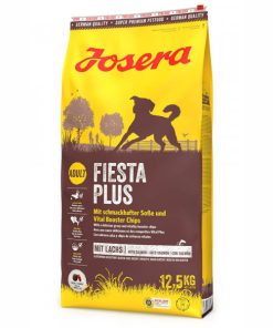 Josera Fiesta Plus é uma ração seca para cão adulto à base de salmão, que garante variedade na taça devido aos croquetes de duas cores.
