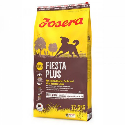 Josera Fiesta Plus é uma ração seca para cão adulto à base de salmão, que garante variedade na taça devido aos croquetes de duas cores.