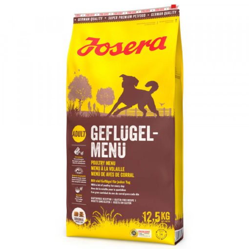 Josera Poultry Menu é uma ração seca para cão adulto, com um menu de aves com uma ótima relação qualidade-preço para cães com atividade normal.
