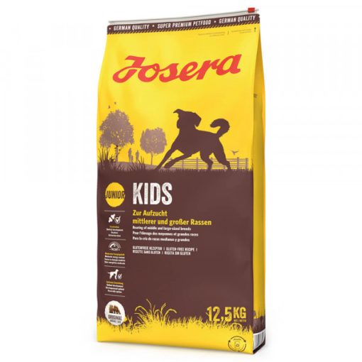 Josera Kids é uma ração para cachorros de porte médio/grande (8ª semana). Esta ração tem energia reduzida e um teor equilibrado de proteínas e gordura.