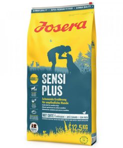 Josera SensiPlus é uma ração seca de pato para cães com adultos com sensibilidades, formulada em glúten e adequada a cães adultos sensíveis.