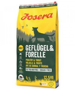 Josera Grainfree é uma ração seca para cão adulto constituída por aves e truta com batata doce e é um alimento formulado para cães muito ativos.