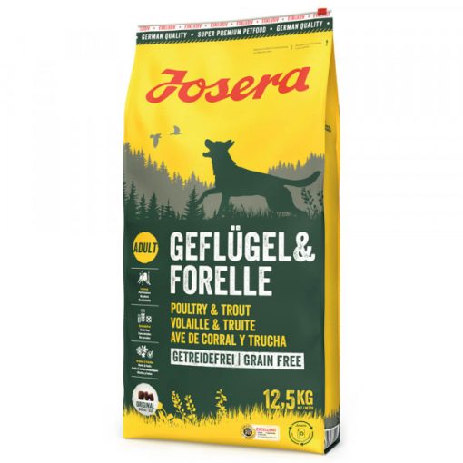 Josera Grainfree é uma ração seca para cão adulto constituída por aves e truta com batata doce e é um alimento formulado para cães muito ativos.