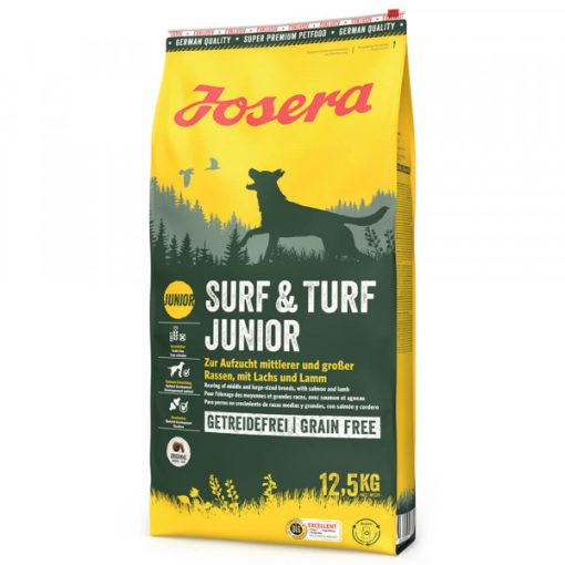 Josera Surf and Turf Júnior é uma ração para cão júnior de Borrego e Salmão e é formulado para cães júniores muito ativos.