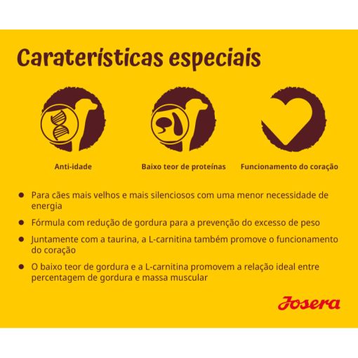 Josera Balance é uma ração seca, formulada para cão em idade sénior. Contém teor reduzido de proteínas e gordura, ajudando a evitar o excesso de peso.