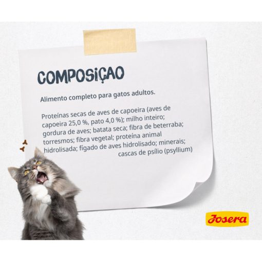 Josera Catelux é uma ração seca para gato adulto de pelo comprido, ideal para minimizar a formação de bolas de pelo e tem na sua constituição pato e batata.