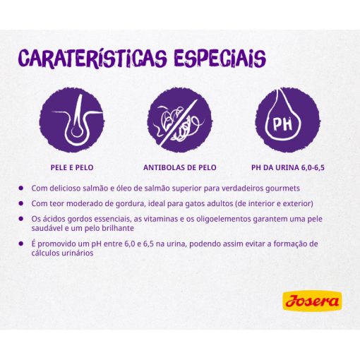 Josera Culinesse é uma ração seca para gatos adultos exigentes, que contém salmão de qualidade superior e óleo de salmão.