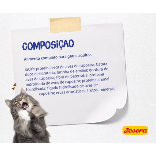 Josera DailyCat Grainfree é uma ração seca sem cereais para gatos adultos que adoram carne de aves e precisam de uma dieta sem cereais.