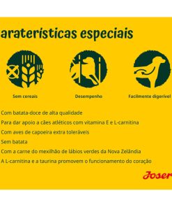 Josera Nature Energetic é uma ração seca para cão adulto, com aves e batata doce, sem cereais. É uma nutrição de alta performance para cães enérgicos