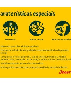 Josera de salmão e batata é uma ração seca para cão adulto, especialmente formulado para cães adultos sensíveis, com uma fórmula sem cereais.
