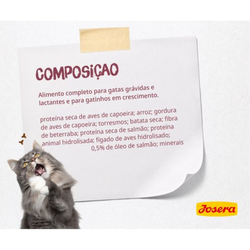Josera Kitten é uma ração seca gatinhos, até aos 12 meses de idade, e gatas gestantes ou lactantes. É uma ração seca de fácil digestão.