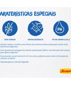 Josera Marinesse é uma ração seca para gato adulto, sem cereais e rica em salmão, o que a torna ideal para gatos que adoram peixe e sensíveis.