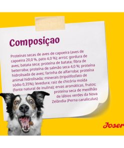 Josera Mini Junior é uma ração seca para cachorro de porte pequeno, à base de pato e salmão, indicado a partir da terceira semana de vida.