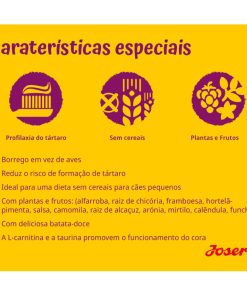 Josera Mini Deluxe é uma ração seca sem cereais para cães adultos de porte pequeno formulada com borrego, legumes, plantas e frutos.
