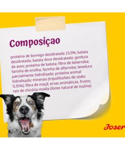 Josera Mini Deluxe é uma ração seca sem cereais para cães adultos de porte pequeno formulada com borrego, legumes, plantas e frutos.