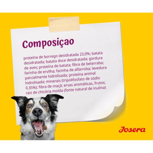 Josera Mini Deluxe é uma ração seca sem cereais para cães adultos de porte pequeno formulada com borrego, legumes, plantas e frutos.