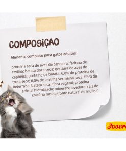 Josera Naturelle é uma ração seca para gato adulto esterilizado, formulado sem cereais e com truta e lentilhas, com teor moderado de gorduras