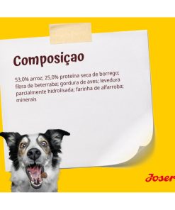 Josera Borrego e Arroz é uma ração seca para cão adulto que tem o borrego como única fonte de proteína animal. Uma dieta mais leve, para cães com necessidades energéticas normais ou inferiores.