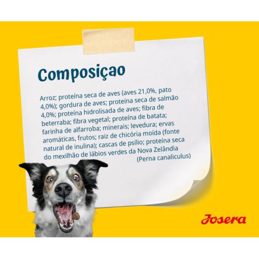 Josera Sensi Adult é uma ração seca para cão ativo, à base de pato e salmão, sem glúten, adequada a cães adultos de porte atlético e com sensibilidades.