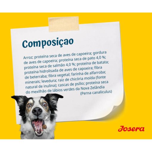 Josera Sensi Junior é uma ração seca para cachorros de porte médio/grande com sensibilidades, à base de pato e salmão, sem glúten.