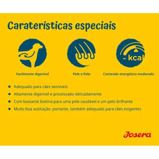 Josera SensiPlus é uma ração seca de pato para cães com adultos com sensibilidades, formulada em glúten e adequada a cães adultos sensíveis.