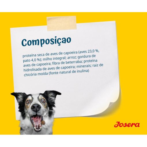 Josera SensiPlus é uma ração seca de pato para cães com adultos com sensibilidades, formulada em glúten e adequada a cães adultos sensíveis.