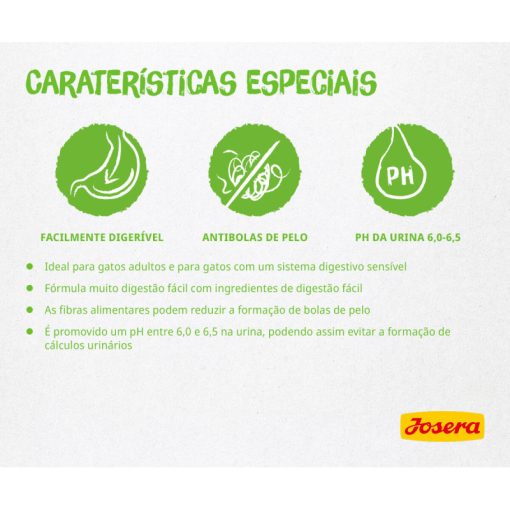 Josera Sensicat é uma ração seca para gato adulto com estômago sensível e exigente, devido à sua elevada digestibilidade.